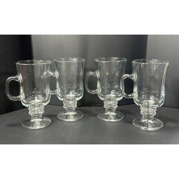 Libbey Irish Coffee Mug Set Of 4 Clear Glass 8.5 Oz Cups Pedestal Base Durable - Picture 1 of 9